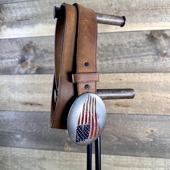Justin Boots Other - Justin Top Grain Leather Belt (Broken Post American Flag Buckle) Size 38